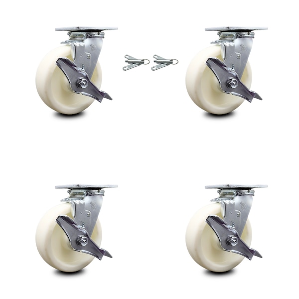 Service Caster 6 Inch Nylon Caster Set with Roller Bearing 4 Brake 2 Swivel Lock SCC-30CS620-NYR-TLB-BSL-2-TLB-2 - main